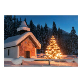 1522 Weihnachtskarte Kapelle mit funkelndem Weihnachtsbaum