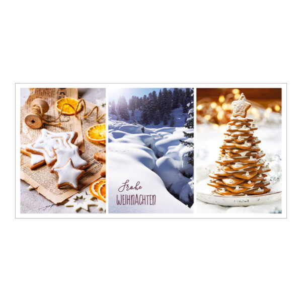 Weihnachtskarte ALPINA_1548 Zimtduftkarte mit Weihnachtsgebäck im Schnee