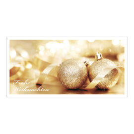 Alpina_1565 Weihnachtskarte 2 goldene Kugeln im Lichterglanz