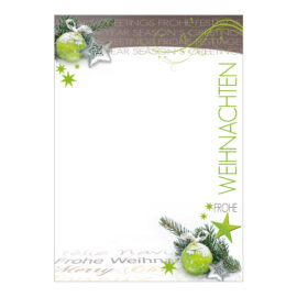 CH_10220 Weihnachtsbriefpapier Weihnachtskugel und Stern in grün und silber