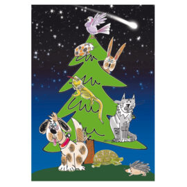 CH_10917 Weihnachtskarte Spenden TBB Weihnachtsbaum mit Tieren