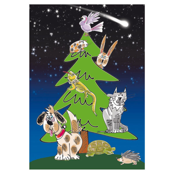 CH_10917 Weihnachtskarte Spenden TBB Weihnachtsbaum mit Tieren
