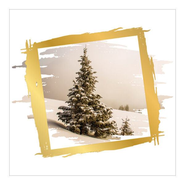 CH-11720_Xmas_Folie_Serie_iDruck-8_PK3 Weihnachtskarte Tannenbaum im Schnee mit Goldrahmen