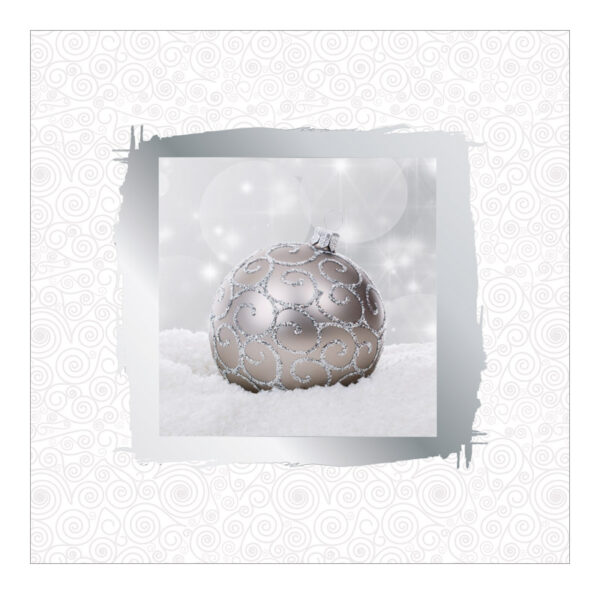 CH_12220 Weihnachtskarte Weihnachtskugel im Schnee mit Silberrahmen