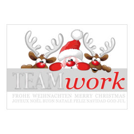 CH_2919_970_8034_PK4 Weihnachtskarte mit 2 Rentieren und Weihnachtsmann, Text Teamwork