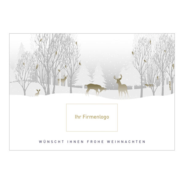CH-300121 Weihnachtskarte «Tiere im Wald» mit Firmenlogo-Eindruck Deutsch