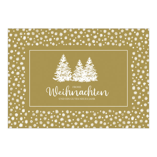 CH-300521 Weihnachtskarte «Tannenwald mit Schneeflocken» Gold