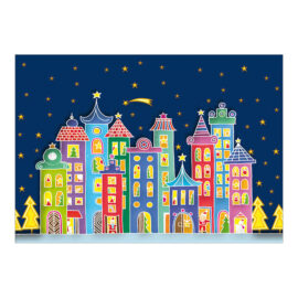CH_4418 Weihnachtskarte Bunte Häuserfront unter Sternenhimmel