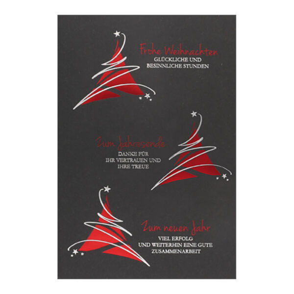 CH-5721 Weihnachtskarte «rote Weihnachtsbäume mit Silberschleifen»