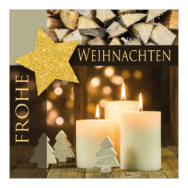 CH_6220 Weihnachtskarte mit Kerzen, Stern und Holz