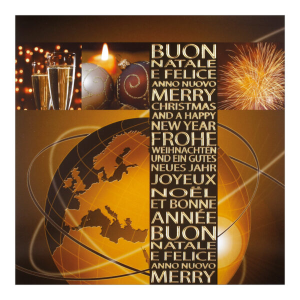 CH_6320 Weihnachtskarte mit Weltkugel, Feuerwerk und Kerze