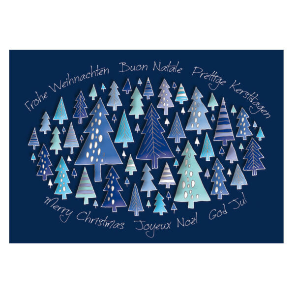 CH_6617 Weihnachtskarte blaue Tannenbaum-Kombination mit Text