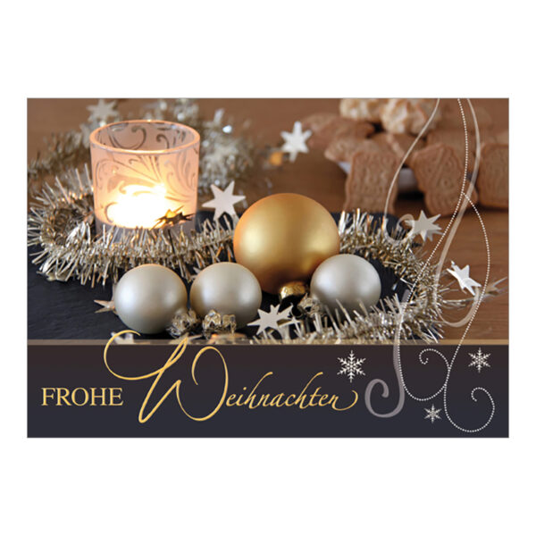 CH-8221 Weihnachtskarte «Kerze mit Gold- und Silberkugeln»