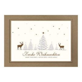 CH_8518 Weihnachtskarte 2 Hirsche im silbernen Tannenwald