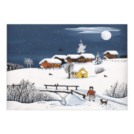 CH_8920 Weihnachtskarte mit Junge und Hund in Schneelandschaft