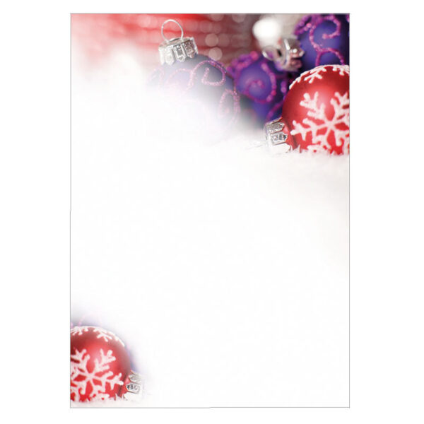 CH_9417 Weihnachtsbriefpapier Weihnachtskugeln mit Schneekristallen
