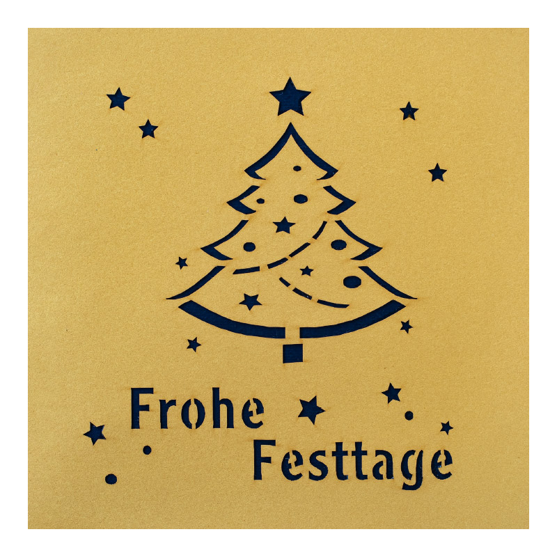 CH-11224 Pop Up Weihnachtskarte Weihnachtsbaum und Sterne Aussenansicht