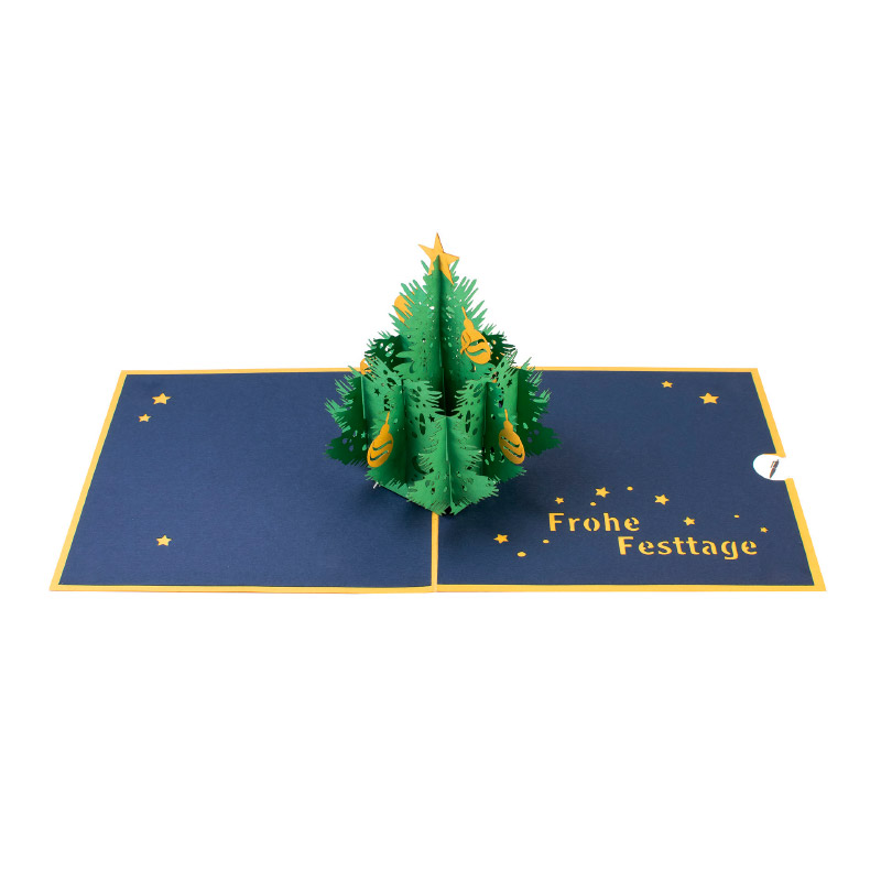 CH-11224 Pop Up Weihnachtskarte Weihnachtsbaum und Sterne Innenansicht