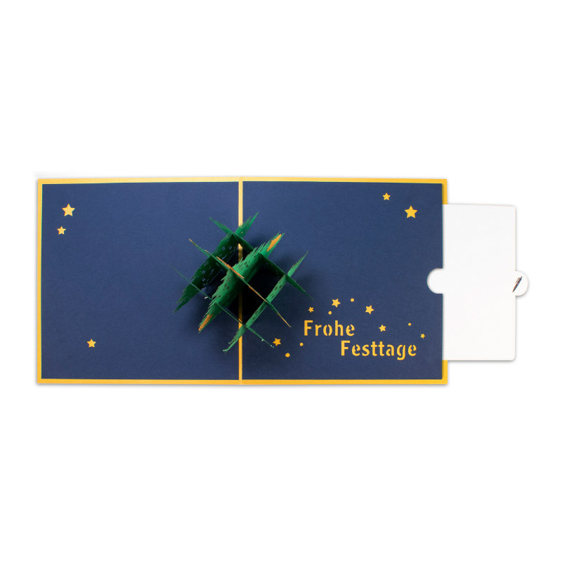 CH-11224 Pop Up Weihnachtskarte Weihnachtsbaum und Sterne Innenansicht