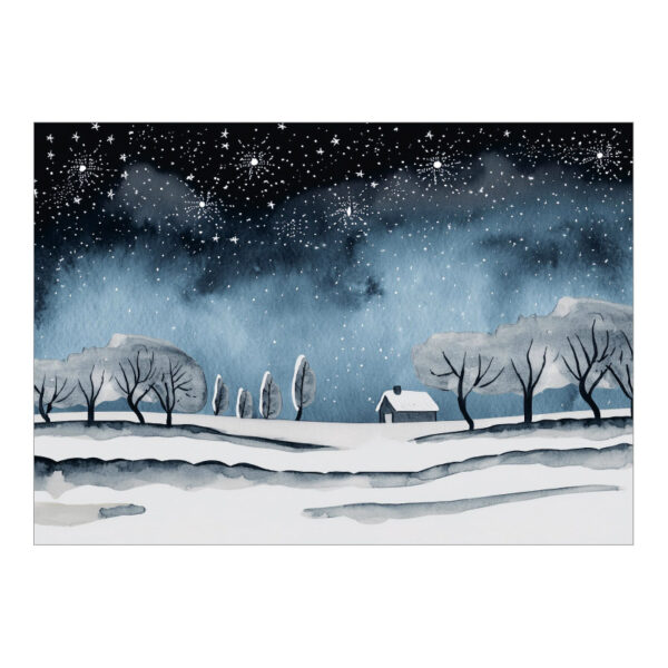 CH-12224 Schneelandschaft Aquarell Sternennacht