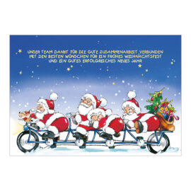 CH-4225 Weihnachtskarte «4 Weihnachtsmänner auf Fahrrad»