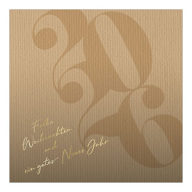 CH-7725 Weihnachtskarte «Jahreszahl 2026 in Braun, Goldschrift Frohe Weihnachten»