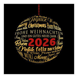CH-8225 Weihnachtskarte «Jahreszahl 2026 Rot Gold Frohe Weihnachten»