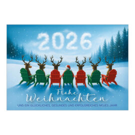 CH-8425 Weihnachtskarte «Weihnachtsmann mit 6 Rentieren am Plaudern»