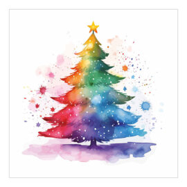 CH-9125 Weihnachtskarte Aquarell «Regenbogen Weihnachtsbaum»