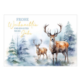 CH-9325 Weihnachtskarte Aquarell «2 Hirsche im Wald»