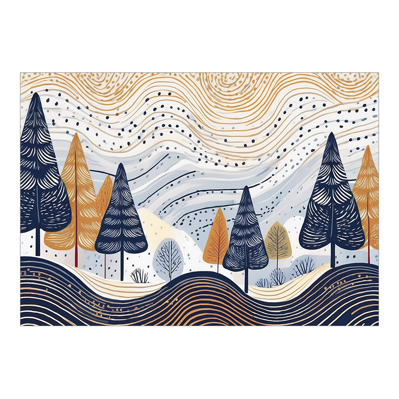 CH-11026 Weihnachtskarte Kunst «Braunblauer Winterwald mit Sternenhimmel»