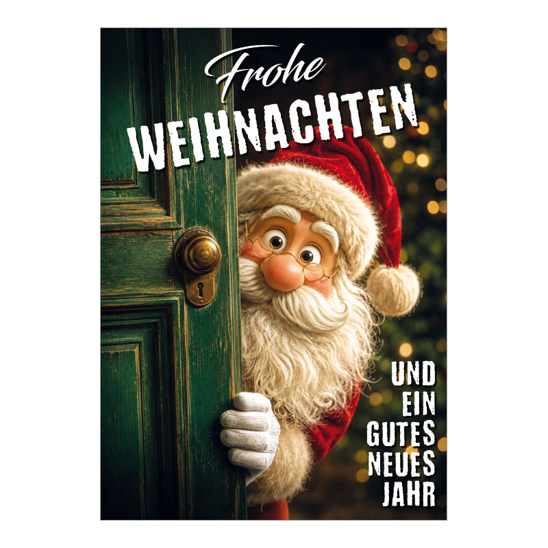 CH-12726_970-8799 Weihnachtskarte Festlich «Weihnachtsmann schaut zur Türe rein»