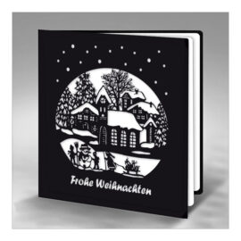CH-13426 Weihnachtskarte Scherenschnitt «Winterdorf mit Schnee- und Weihnachtsmann» 3D Ansicht