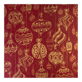 CH-13926 Organic Paper Cards Weihnachtskarten Fair Trade Projekt «Nepal» «Verschiedene Weihnachtskugeln in gold auf rotem Hintergrund»