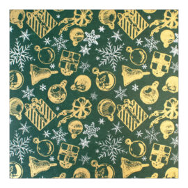 CH-14226 Organic Paper Cards Weihnachtskarten Fair Trade Projekt «Nepal» «Weisse Schneekristalle und goldene Weihnachtssymbole auf grünem Hintergrund»