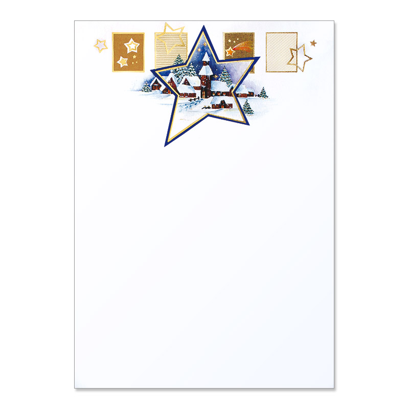 Weihnachtsbriefpapier «Winterdorf mit Goldsternen»