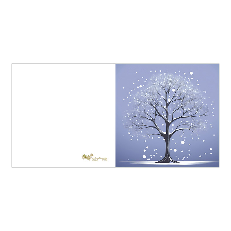 CH-3726 Weihnachtskarte Design «Verschneiter Baum in Blau» Aussenseiten