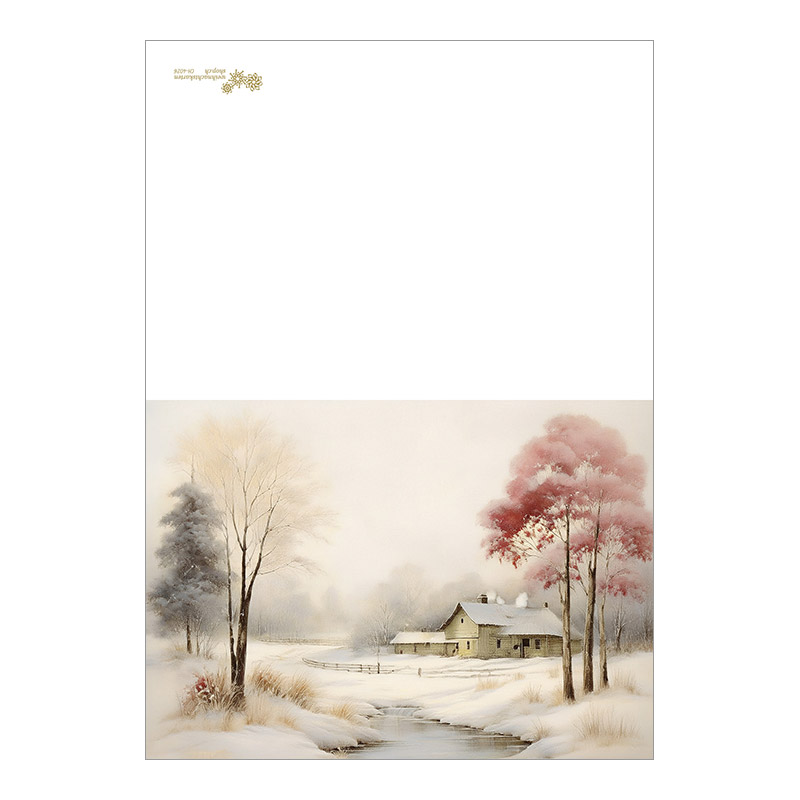 CH-4026 Weihnachtskarte Design «Einsames Haus am Fluss im Winterwald»