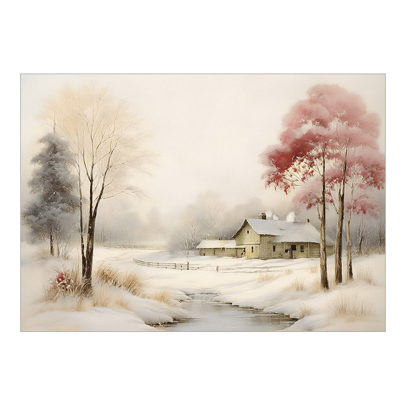 CH-4026 Weihnachtskarte Design «Einsames Haus am Fluss im Winterwald»