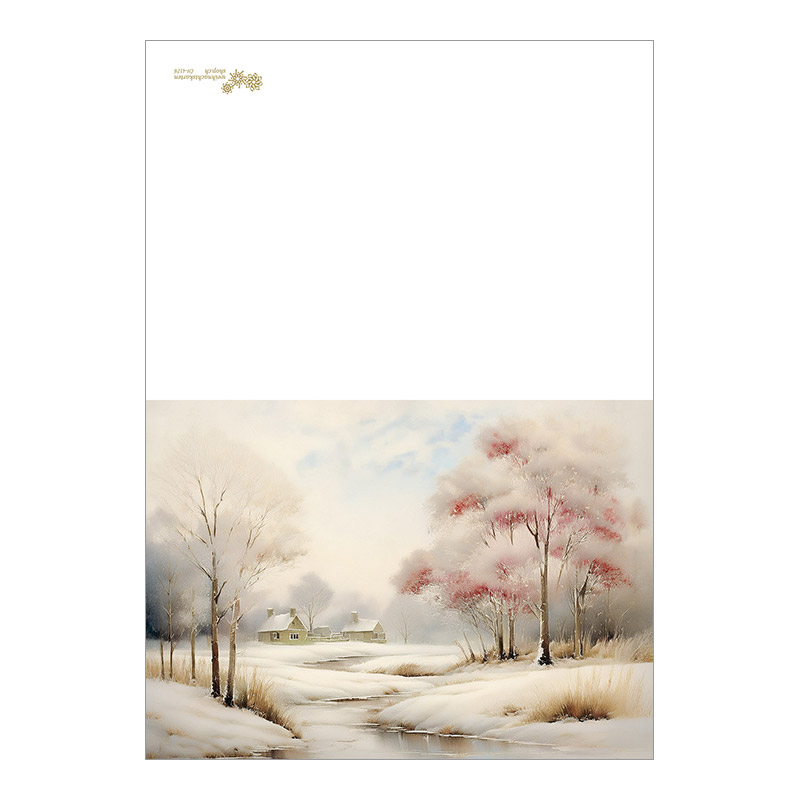 CH-4126 Weihnachtskarte Design «Kleines Dorf am Fluss im Winterwald»