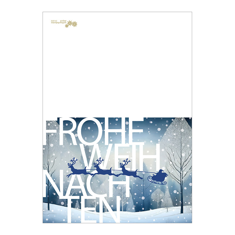 CH-5026 Weihnachtskarte Design «Winterwald mit Rentierschlitten und Weihnachtsmann»