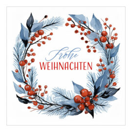CH-5726 Weihnachtskarte Design «Dekorierter Weihnachtskranz in Rot-Blau»
