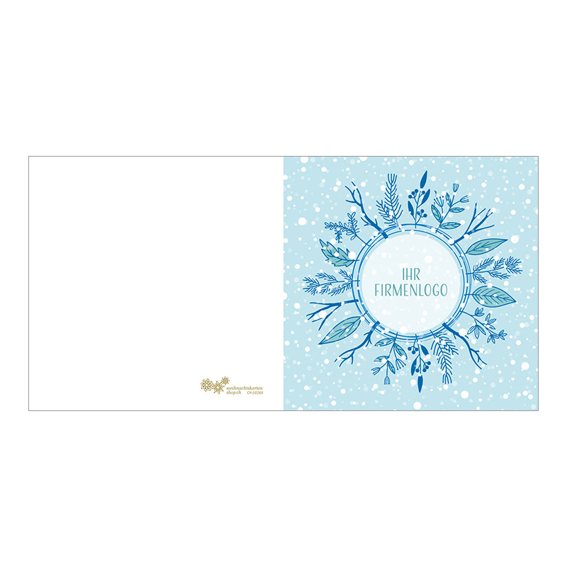 CH-5926 Weihnachtskarte Design «Winterlicher Kranz mit Schneefall» mit Firmenlogo