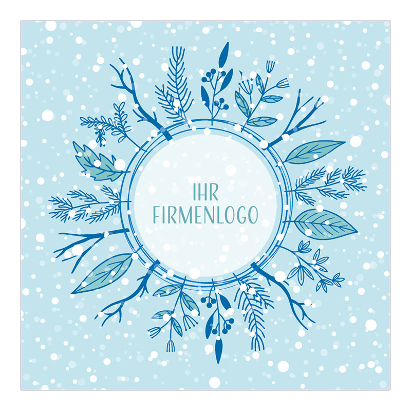 CH-5926 Weihnachtskarte Design «Winterlicher Kranz mit Schneefall» mit Firmenlogo