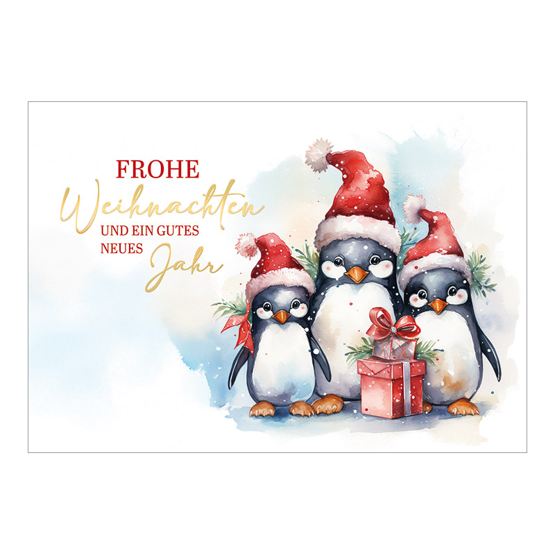 Weihnachtskarte Business «Drei Weihnachtspinguine»