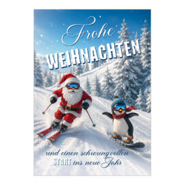 CH-6226_970-8798 Weihnachtskarte Business «Weihnachtsmann und Pinguin auf Skiern und Snowboard» CH-6226_970-8798 Weihnachtskarte Business «Weihnachtsmann und Pinguin auf Skiern und Snowboard»