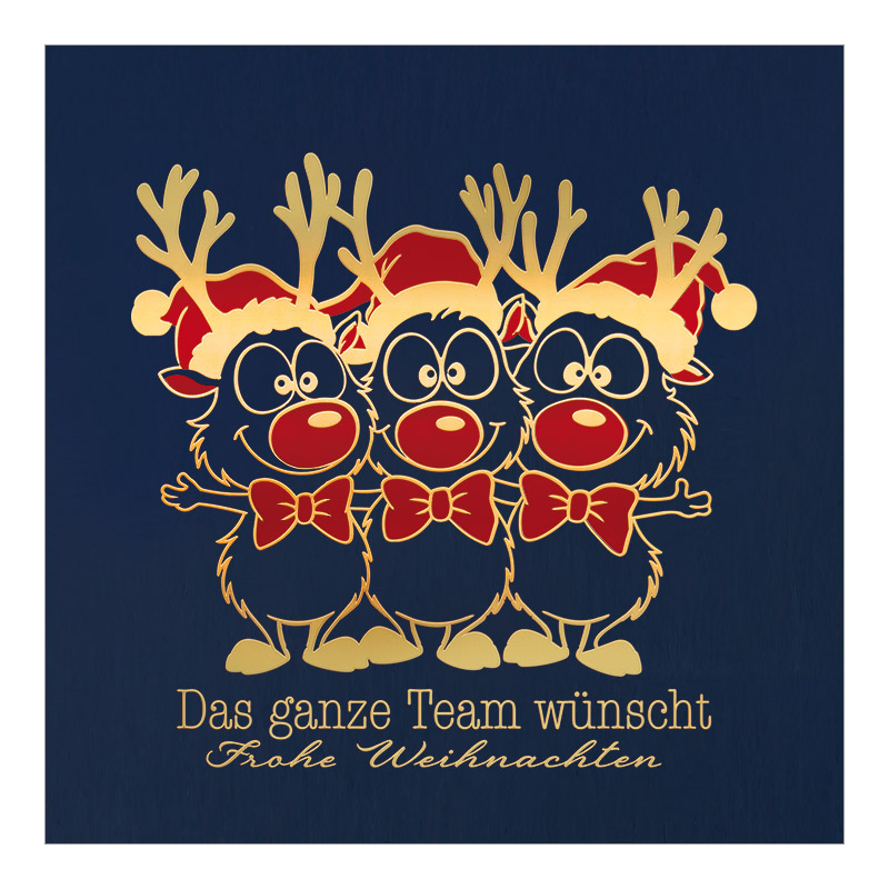 CH-6526_970-8749 Weihnachtskarte Business «Drei Rednose Rentiere mit Weihnachtsmütze und Fliege»