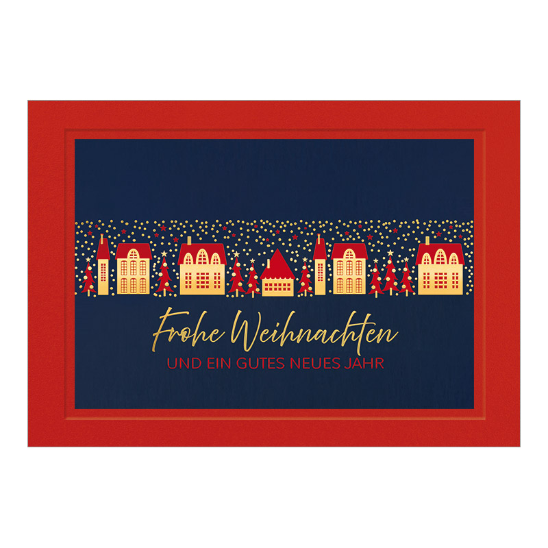 CH-6826_970-8745_Aufgezogen Weihnachtskarte Exklusiv «Dorf im winterlichen Schneefall»