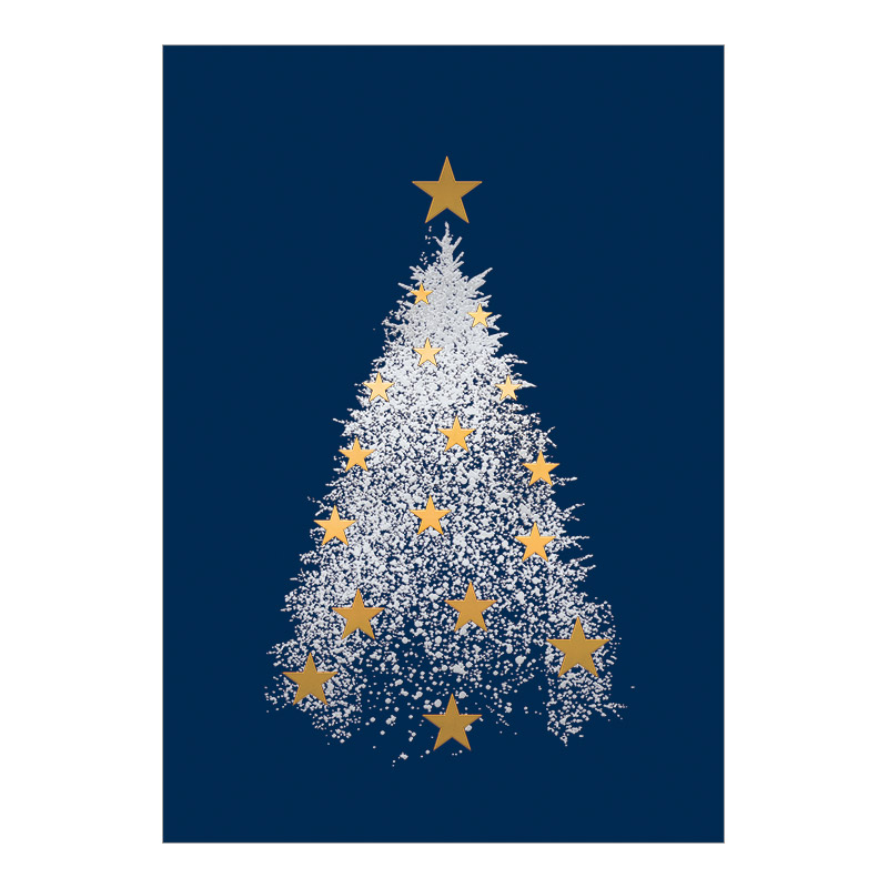 CH-7626_970-8613 Weihnachtskarte Exklusiv «Silberner Weihnachtsbaum mit Goldsternen»