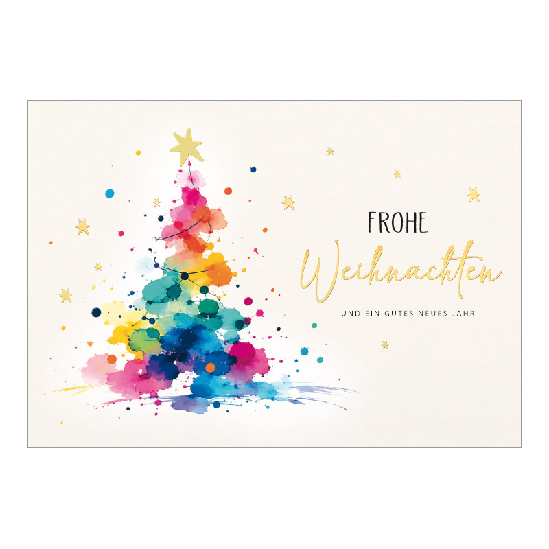 CH-8926_970-8765 Weihnachtskarte Exklusiv «Bunter Weihnachtsbaum in Aquarelltechnik»